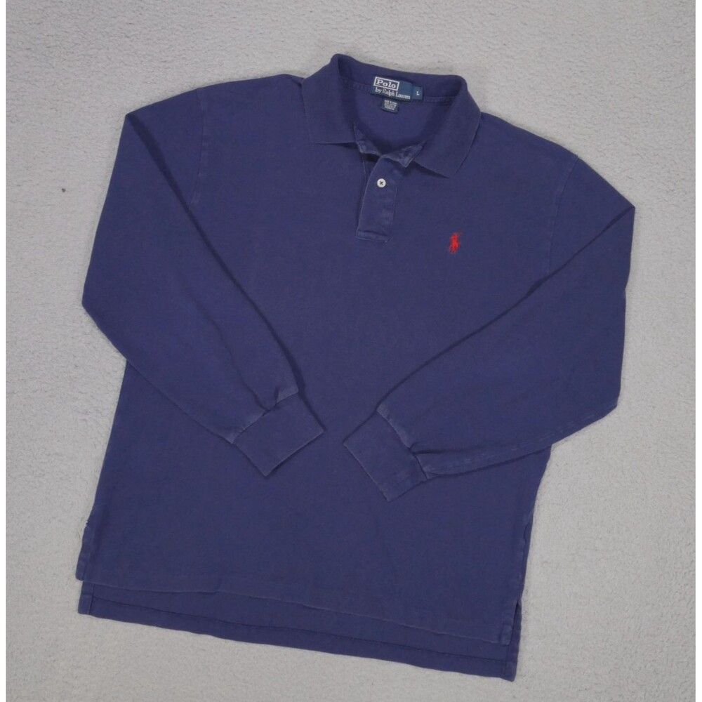 VTG Vintage Polo Ralph Lauren Pique Polo Men's Large Navy Blue Long Sleeve